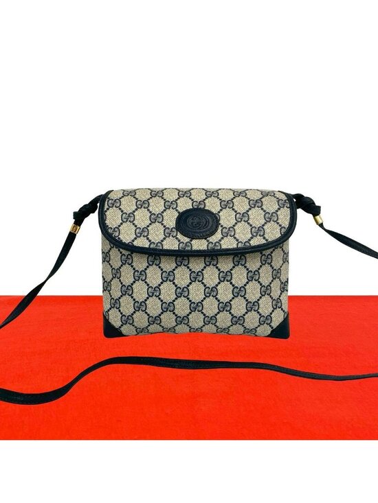 Gucci Handbags - Gucci Vintage GG Logo Pattern Leather Mini Shoulder Bag Pochette Crossbody Navy